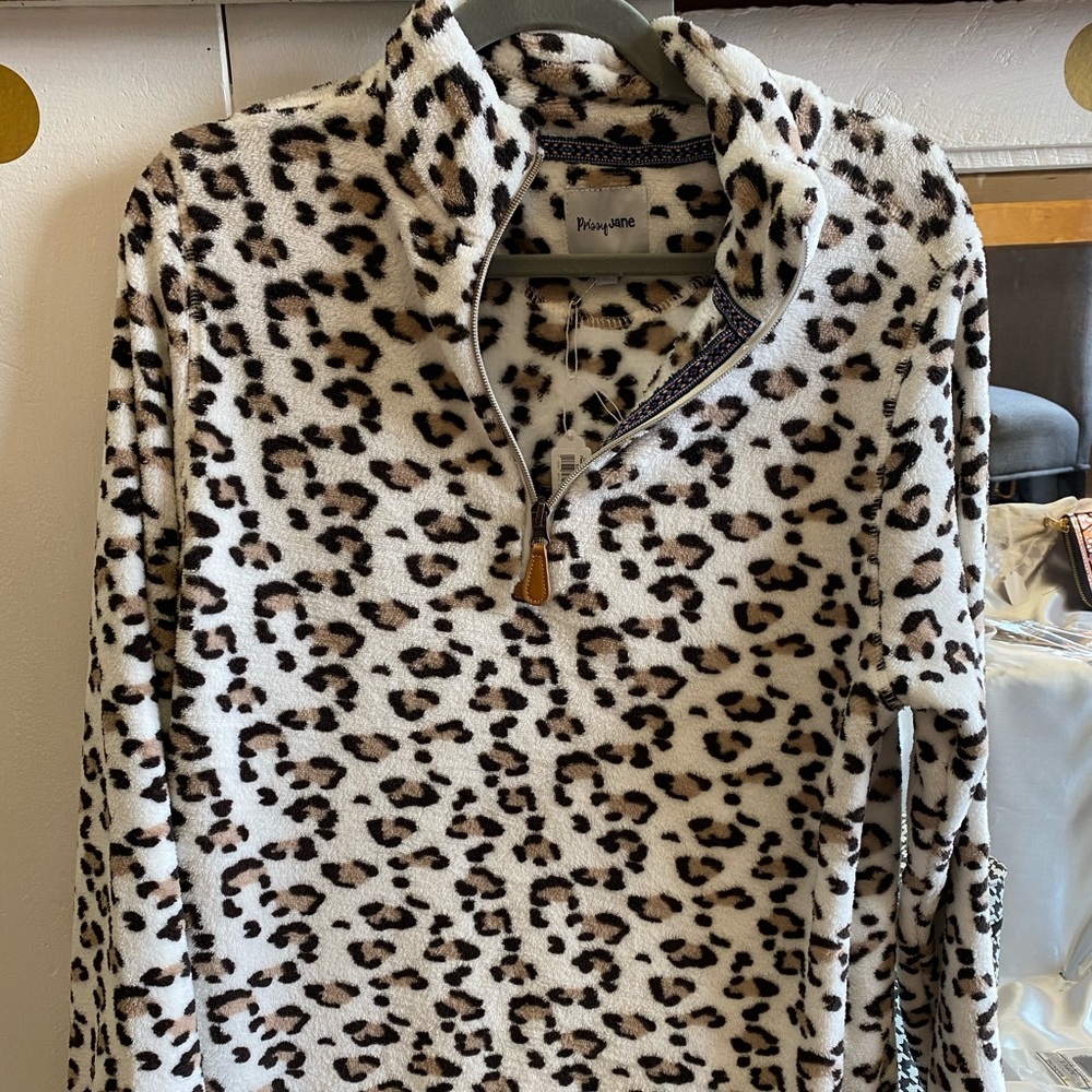 Leopard print fleece pullover